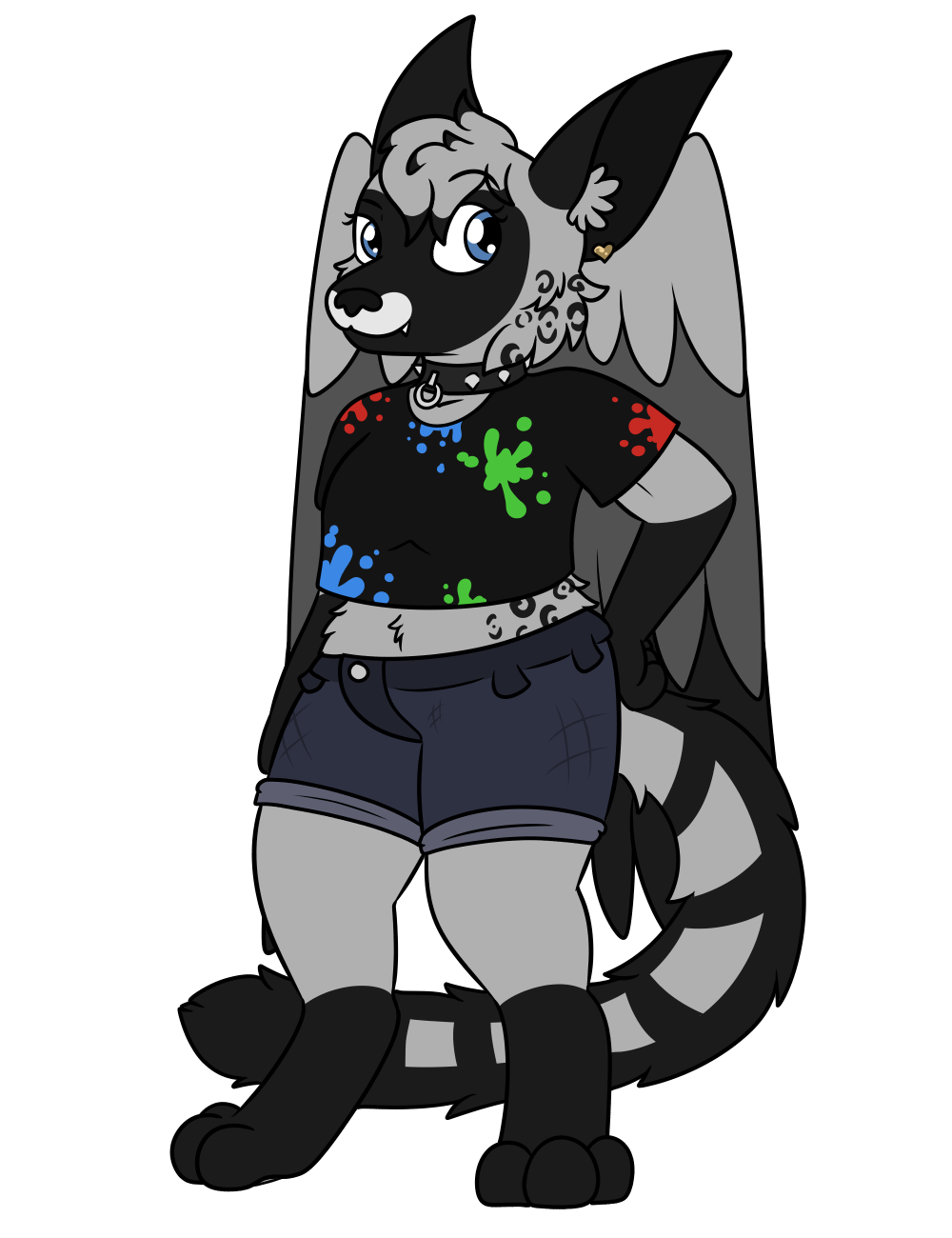 Artists fursona wearing colorful splash style clothing